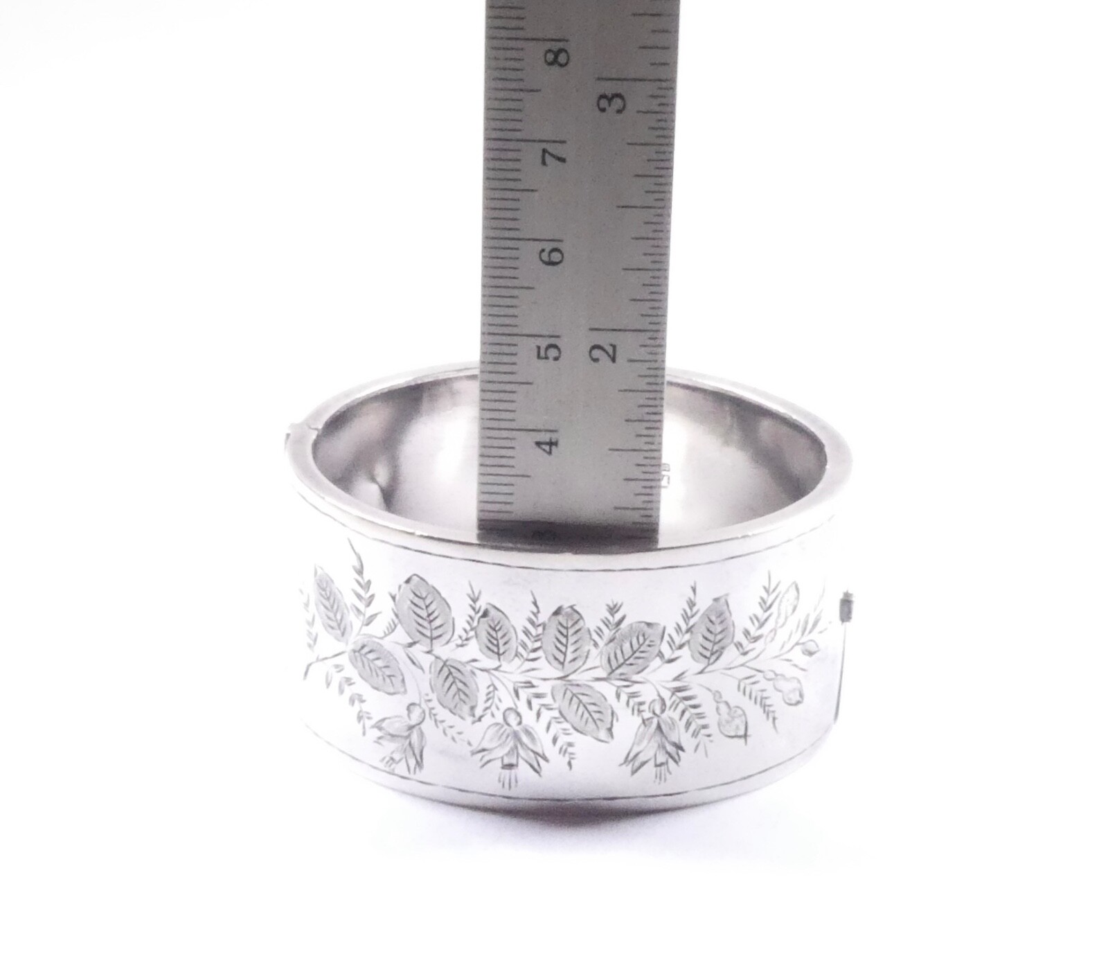 Victorian Bangle 1882 Wide Leaf Patterned 925 Ste… - image 12