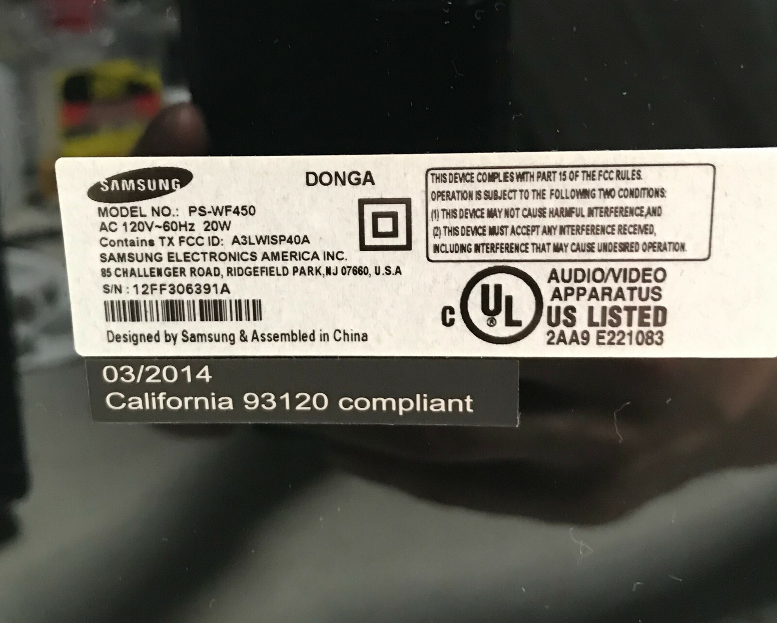 samsung wf450 subwoofer