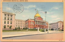 Postcard Illustration State House Beacon Hill Boston Massachusetts MA 1942