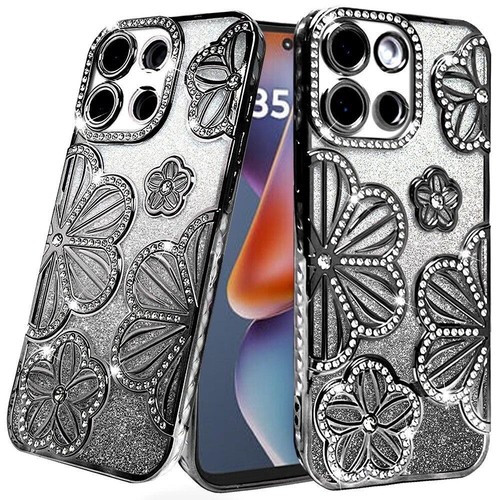 Coque téléphone pour Motorola Moto G 5G 2025 plaquée paillettes motif floral - Photo 6 sur 25