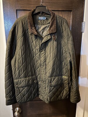 Polo By Ralph Lauren Quilted Jacket, Men's 3X, Olive Green, Full