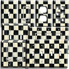 COUNTRY RUSTIC BLACK WHITE CHECKERED LIGHT SWITCH OUTLET WALL PLATE DINER DECOR