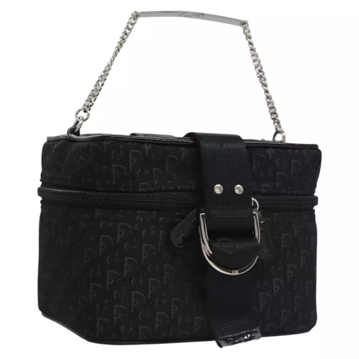 Pochette chaîne vanité toile trotteur Christian Dior noir argent authentique BD392