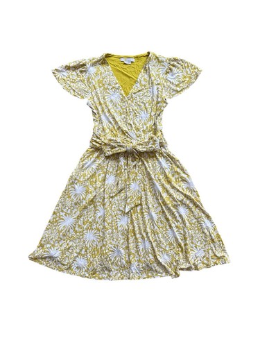 Boden Evangeline Jersey Wrap Dress Tie Yellow Floral Stretch Flutter US Size 4P - Bild 2 von 6