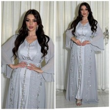 Open Kaftan Abaya Dubai Women Long Dress Set Evening Kimono Muslim Robe Gown