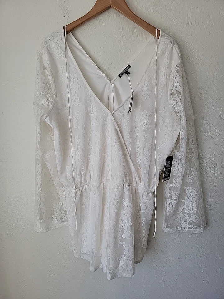 Экспресс кружевной комбинезон с длинным рукавом большой слоновой кости фея прихоть романтический кружевной $70 - Изображение 3 из 4