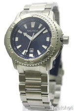 New Nautica Steel Date Navy Blue Dial Men Dress Watch 45mm A14531G 145