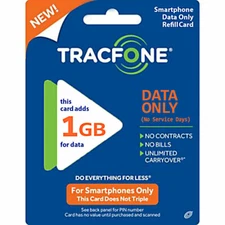 TracFone 1GB DATA ONLY (Trac Fone Phone Smartphone Plan Airtime)