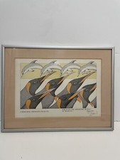 Simon Drew Signed Print Penguins Dolphins kitsch seaside nautical theme retro