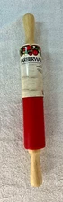 Farberware Red Silicone Rolling Pin Non -stick 17” Wooden handles new