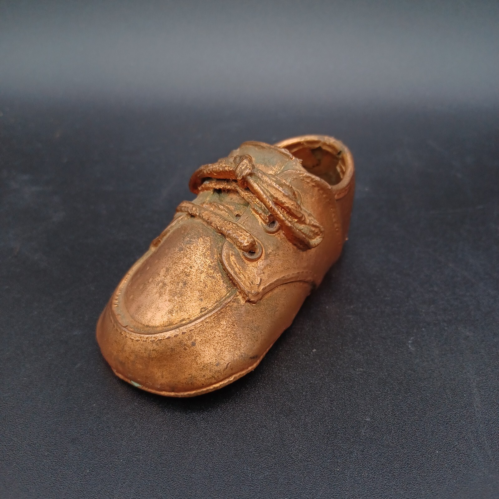 Vintage Antique Bronzed Copper Dipped Lace Up Baby Shoe Primitive Decor
