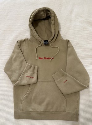 You Matter by Demetrius Harmon Beige Embroidered Fleece Hoodie Hooded Pockets