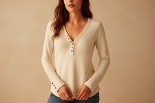 Cream Knit Cardigan - Size M - Long Sleeve with Button Detailing