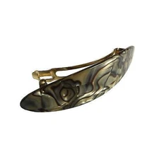 French Amie Medium Classic Slim Oval Celluloid Handmade Onyx Hair Clip Barrette