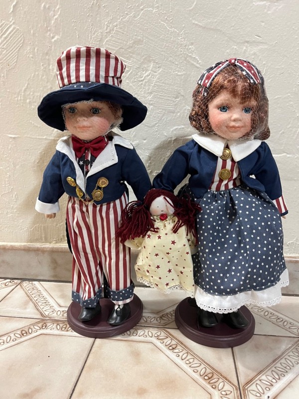Porcelain Dolls Uncle Sam Boy/ Colonial Girl Porcelain Dolls Americana Patriotic