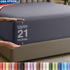 Deep Pocket Fitted Sheet Soft Microfiber Durable Stretchable Mattress Cover New