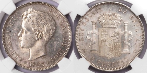 i-650403 Spain 5 Pesetas 1898 SG-V NGC MS 62