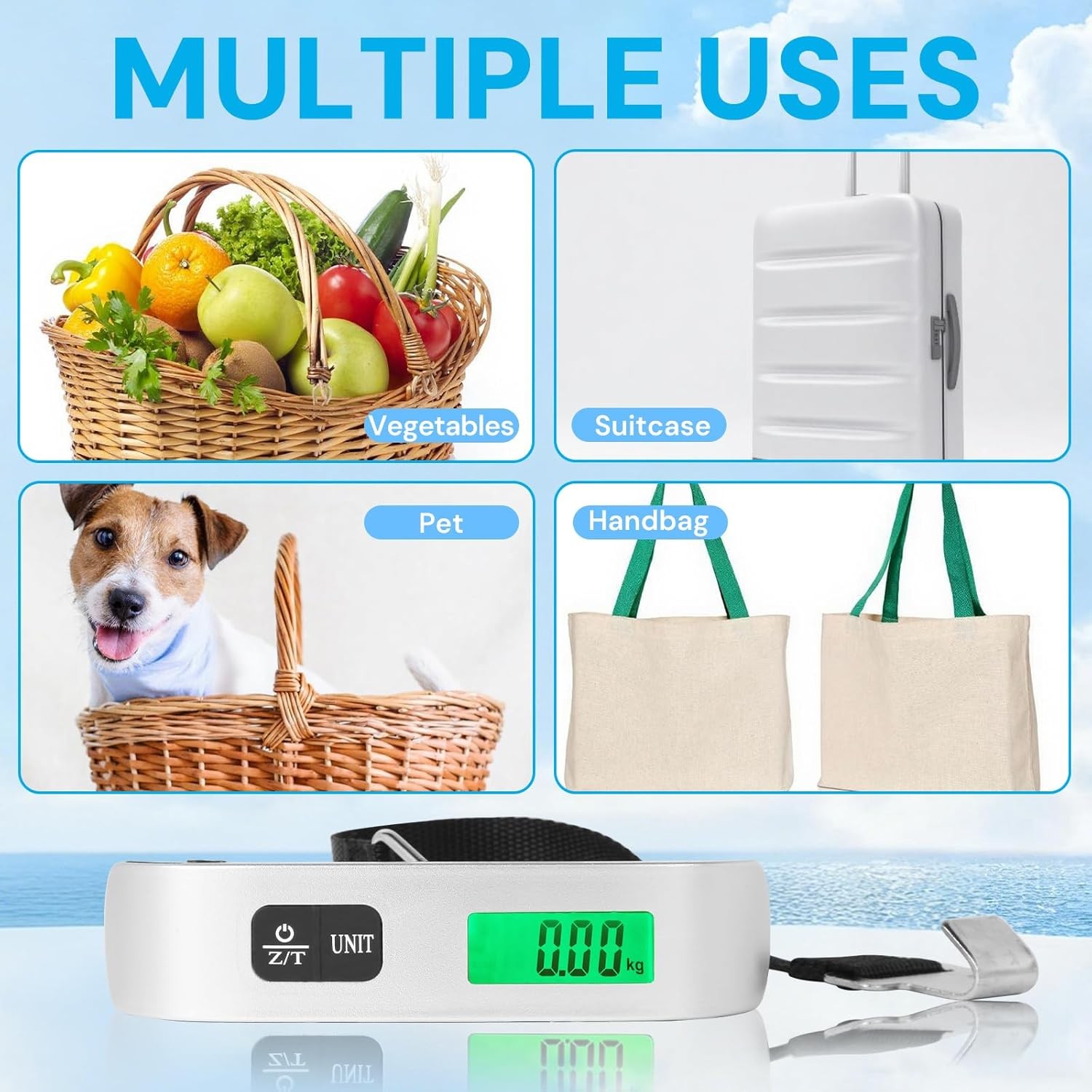 Digital Luggage Scale, 110lb Portable Suitcase Weight Scale for Travel with Back