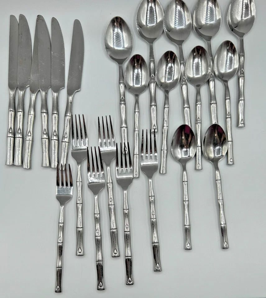 CUBIERTOS HAMPTON PLATEROS BAMBÚ ACERO INOXIDABLE 24 Piezas Cucharas/Tenedores/Cuchillos Foto 3 de 4