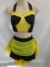 Black Yellow Mesh 2 Piece Dance Costume SA Small Adult