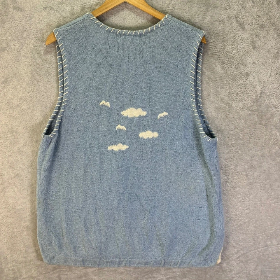 De Colección Mandal Bay Mujer Playa Suéter Chaleco Azul Tejido Palmera Barco Escena Talla XL Foto 3 de 4