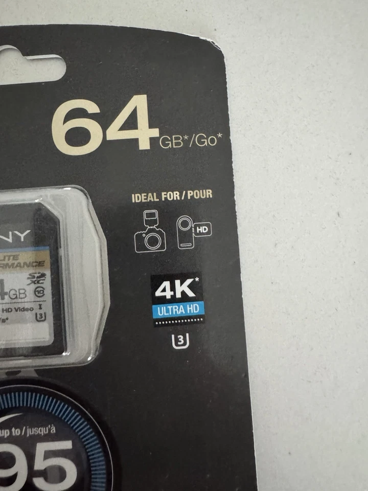 PNY 64GB Elite Performance Class 10 U3 SDXC Flash Memory Card NEW SEALED EH - Image 4 of 4