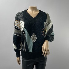 Maglione A'Milano vintage anni 80 donna M pullover maglia vacanze metallizzato Corea nuovo con etichetta