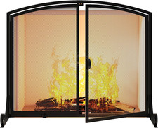 Fireplace Screen with Doors, 35" W X 28" H, Heavy Duty Solid Steel Frame, Wrough
