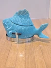 Vintage Bauer Pottery Turquoise Chicken of the Sea Tuna Salad Baker Server