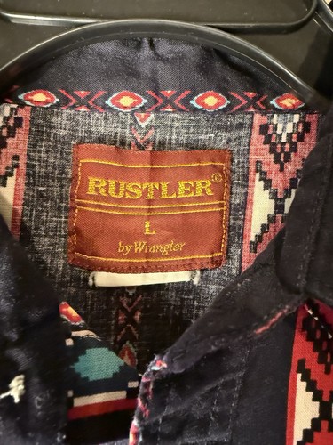 Camisa Rustler by Wrangler vintage Southwestern Pearl Snap para hombre L vintage - Imagen 5 de 5