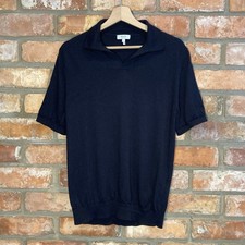 REISS DUCHIE 100% Merino Wool Slim Fit Polo Shirt Large Black