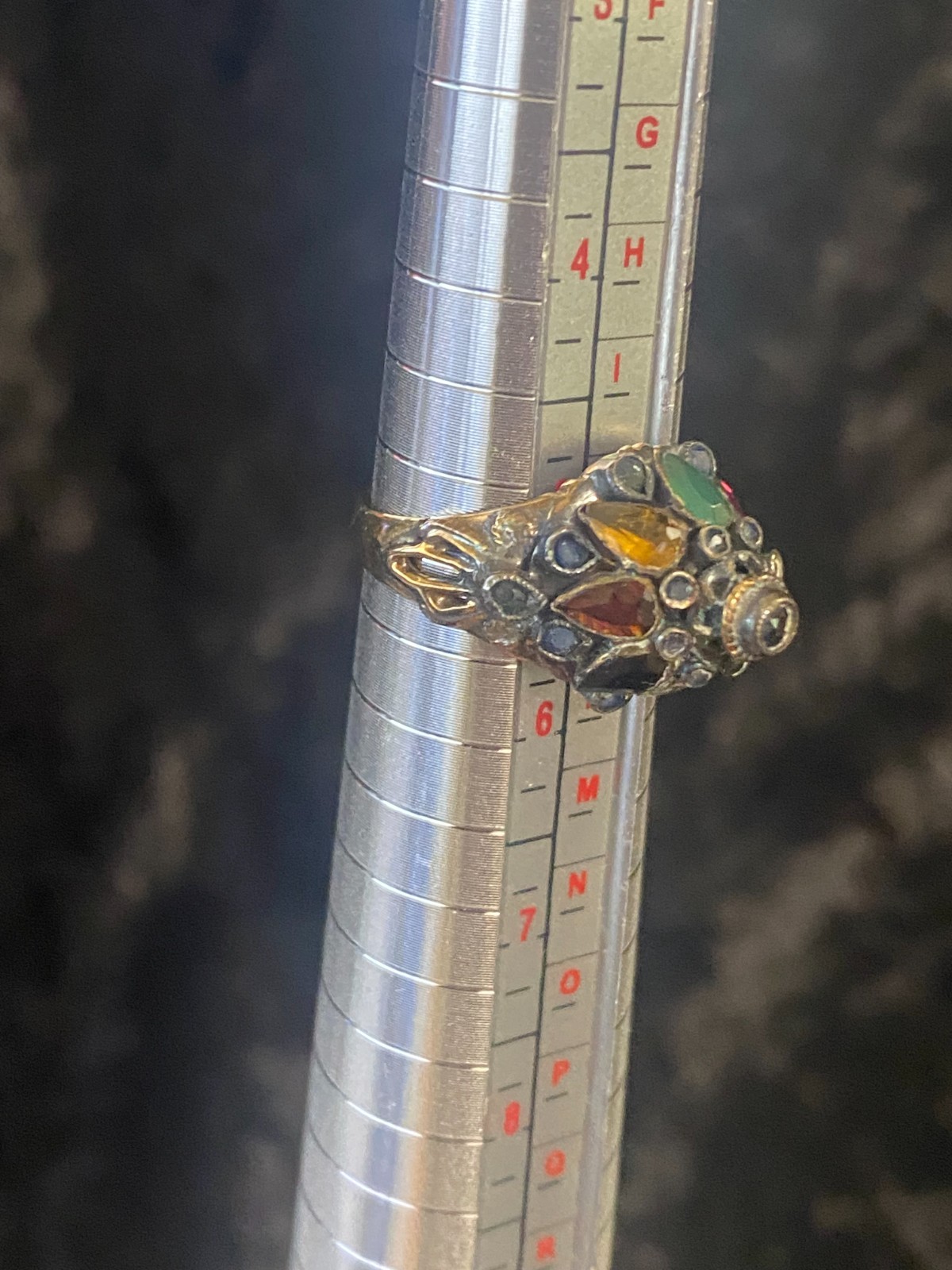 Vintage 18k Solid Gold Multi Gemstone Harem Ring - image 1