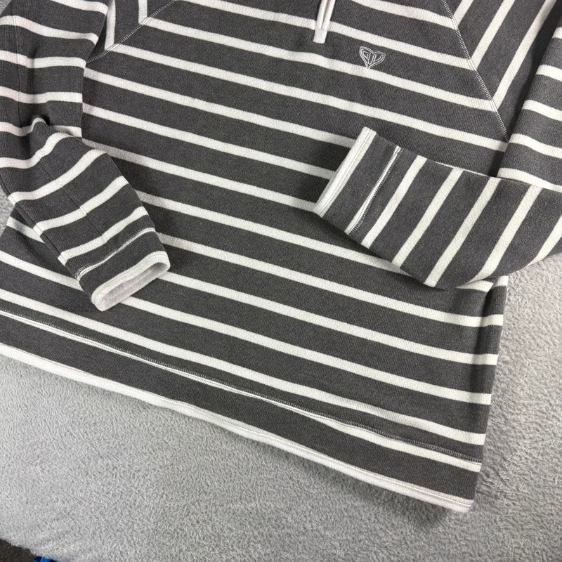 Women's Vintage GUL Striped Half Zip Sweatshirt Grey White XXL image 5