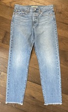 Levi's Blue Light Wash Wedgie Straight Jeans Women's 28 Stretch Raw Hem