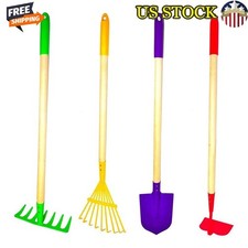 Kids Gardening Tools Set 4-Piece Rake Shovel Hoe Leaf Rake Safe Wood Metal Hot
