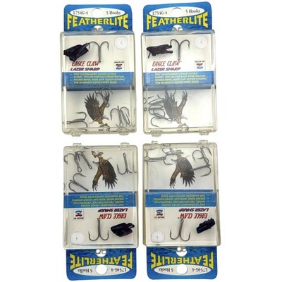 LOT of 4 EAGLE CLAW FEATHERLITE TREBLE HOOK PACK of 5 NICKEL TEFLON HOOKS