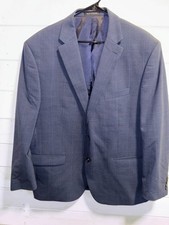 chaps navy blue union check plaid mens sports coat blazer 48R wool poly spandex
