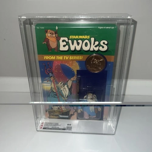 Vintage Star Wars 1985 Ewoks The Cartoon Logray With Coin Unpunched GRADED CAS80