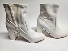 Women's Square Toe Ankle Boots Patent Leather Chunky Heels Leisure Zip Shoes New