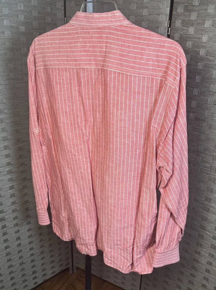 Camisa de lino Madison para hombre XL a rayas con botones manga larga relajada informal Foto 2 de 4