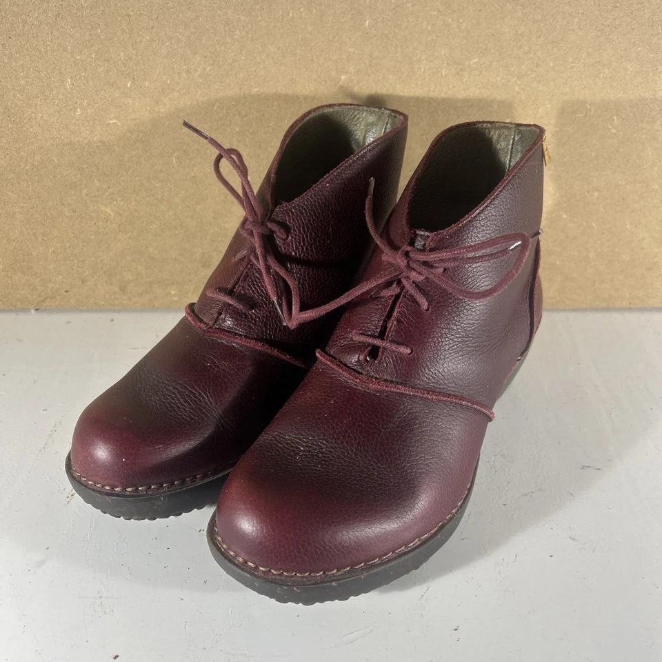 El Naturalista Maroon Burgundy Purple Leather Ankle Boots Lace Up UK Size 5 - Image 1 of 4