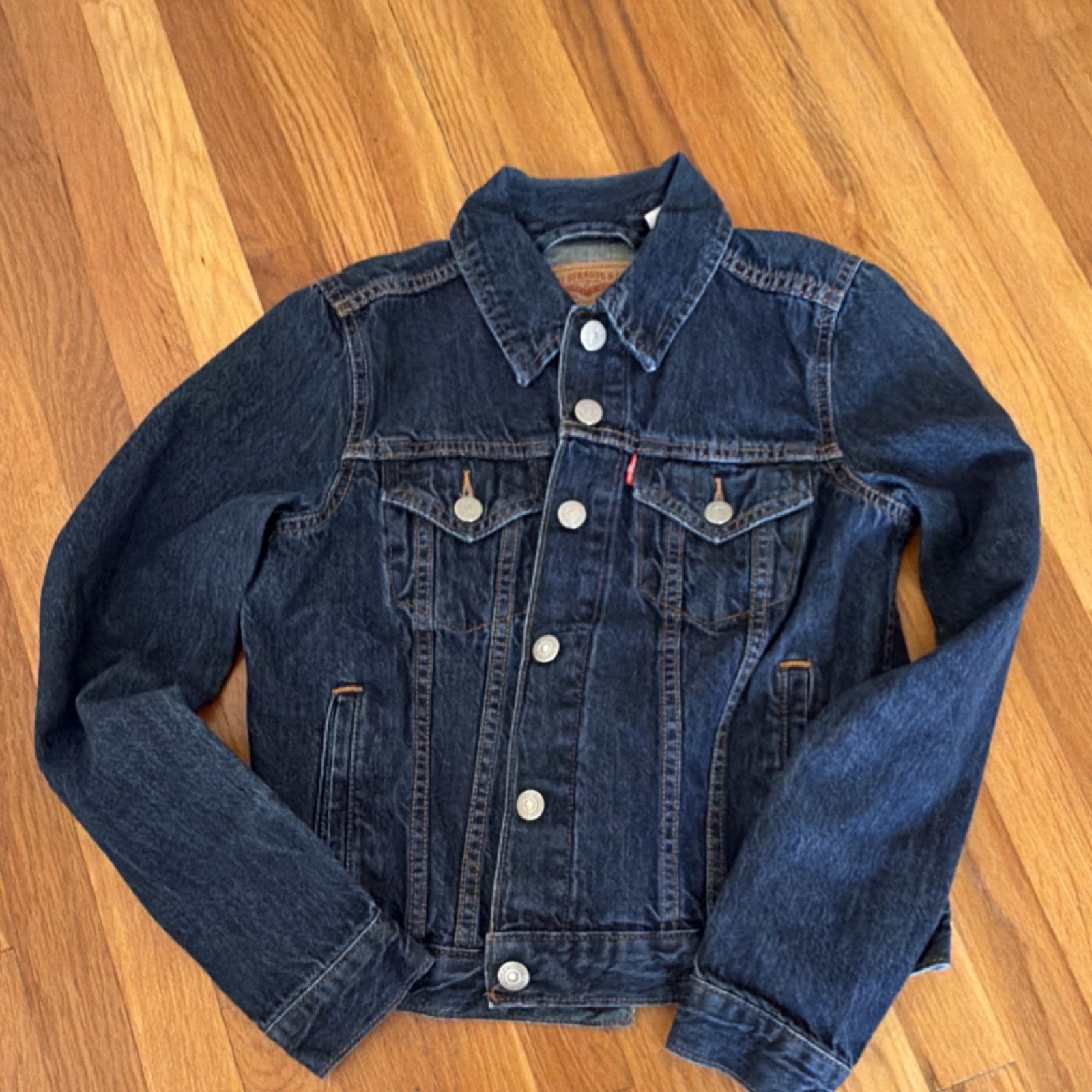 Levi's Blue Collared Button Jean Jacket Pockets S… - image 15