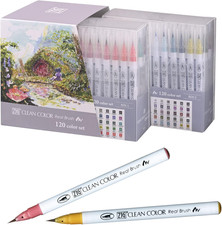 Zig Clean Color Real Brush 120 Colors Set, Brush Tip Marker Pens, for Profession