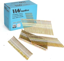 1000 Pack Framing Nails 21° Round Head Galvanized Ring Shank 2"-3-1/2" 250PCSx4