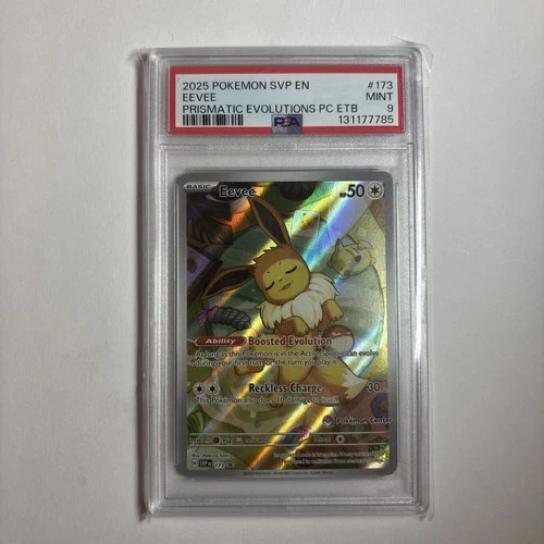 2025 POKEMON PRISMATIC EVOLUTIONS POKEMON CENTER ETB PROMO #173 EEVEE PSA 9
