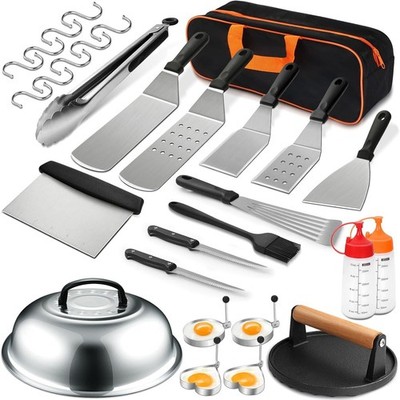 30-pc Flat Top Grill Set Enlarged Spatulas Basting Cover Scraper for Outdoor BBQ