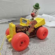 Vintage Fisher-Price Jolly Jalopy Clown Pull Toy 724 1965 AS-IS Parts Repair