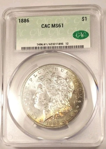 1886 Morgan SILVER Dollar CAC MS61 Beautiful Rainbow Cresent Toning