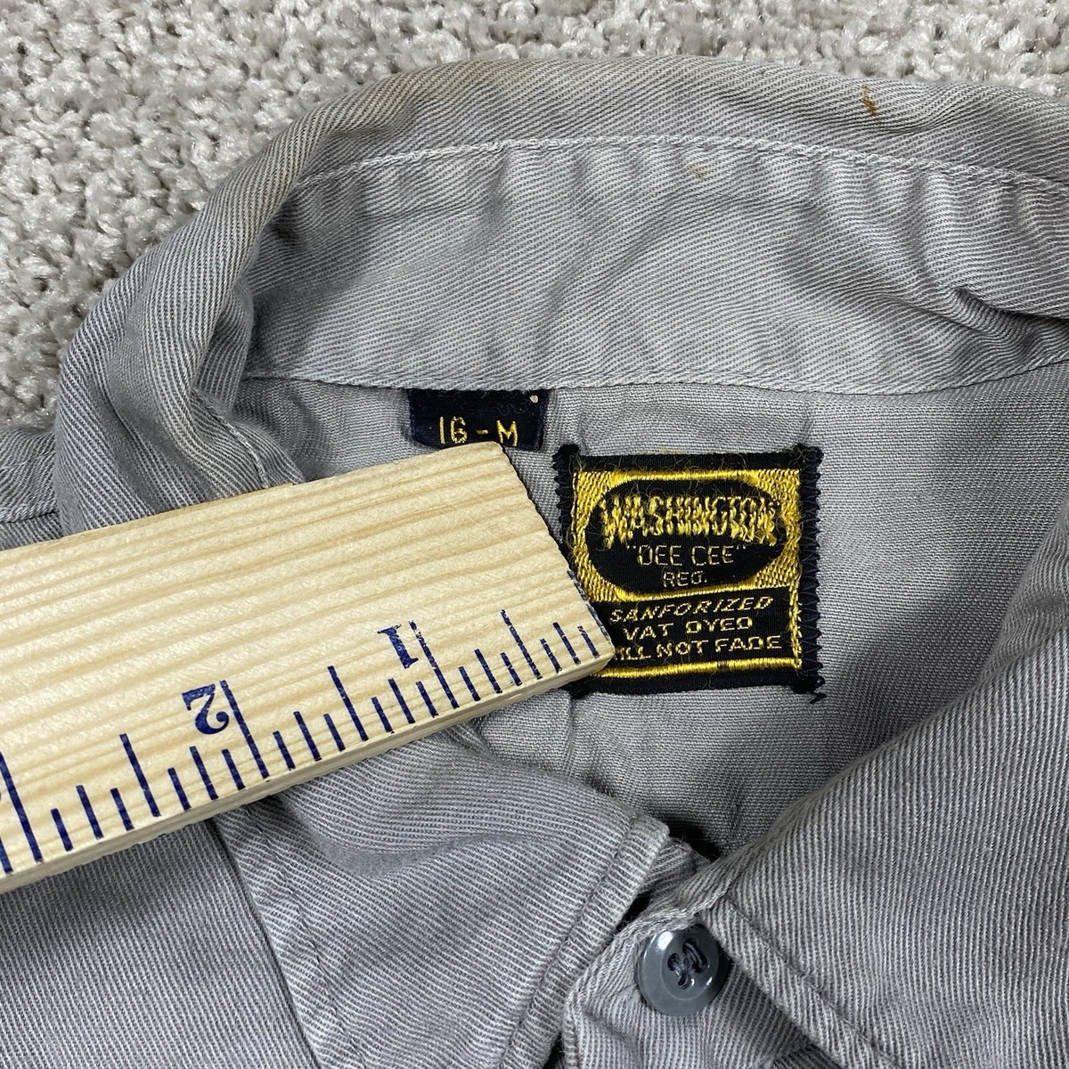 Vintage 50s Washington Dee Cee Sanforized Twill Work Shirt Gray 16