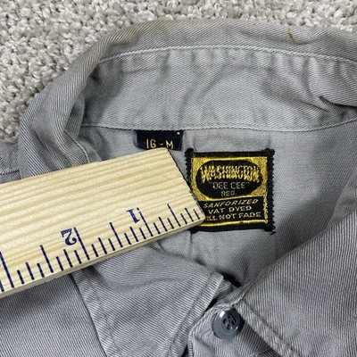 Vintage 50s Washington Dee Cee Sanforized Twill Work Shirt Gray 16